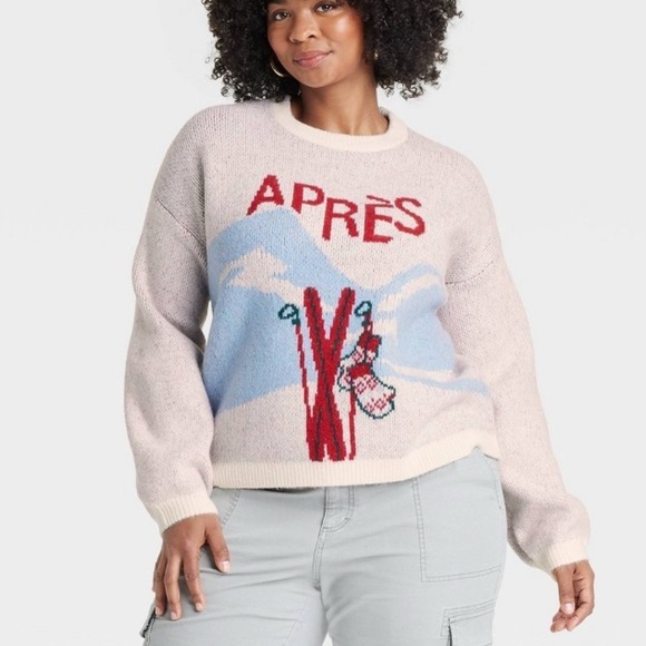 Target Holiday Crewneck Sweater A New Day Cream Blue Red Apres Ski Size XXL 2024 - Picture 9 of 9